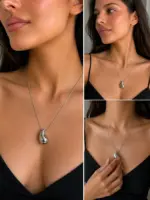 Çelik “Silver Droplet” Akışkan Damla Kolye - Görsel 4