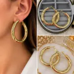 Dokulu Gold Kalın Halka Küpe