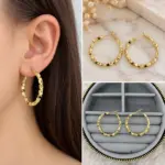 Gold Dokulu Orta Boy Halka Küpe