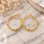 Gold Dokulu Küçük Boy Halka Küpe - Görsel 2