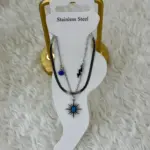 Çift Zincirli Mavi Taşlı Güneş ve Nazar Boncuklu Çelik Halhal
