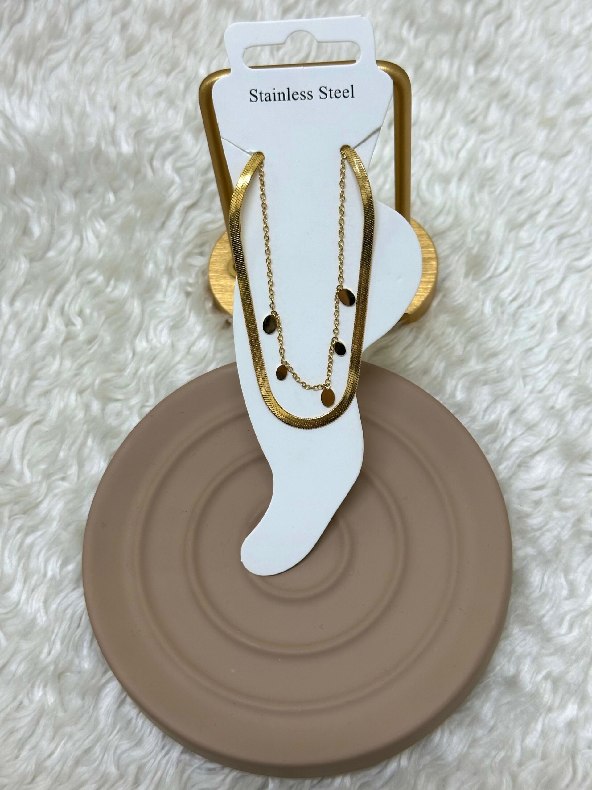 442b8333-3dce-4a78-acab-d54453d1f2b4.jpg Çelik Gold Renk Katmanlı Tasarım Halhal - Görsel 1