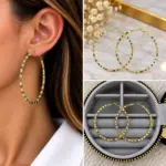 Gold Dokulu Büyük Halka Küpe