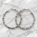 Silver Taş Detaylı Orta Boy Halka Küpe - Görsel 2