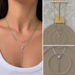 Pembe Kalp Detaylı Y İkili Kolye
