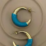 Turkuaz Mineli Yarım Halka Çelik Küpe