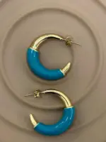 Turkuaz Mineli Yarım Halka Çelik Küpe