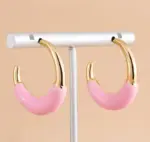 Pembe Mineli Halka Çelik Küpe - Görsel 3