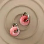 Mermer Pembe Donut Halka Çelik Küpe