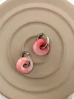 Mermer Pembe Donut Halka Çelik Küpe