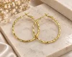 Gold Dokulu Büyük Halka Küpe - Görsel 2