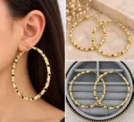 Gold Taş Dokulu Büyük Halka Küpe