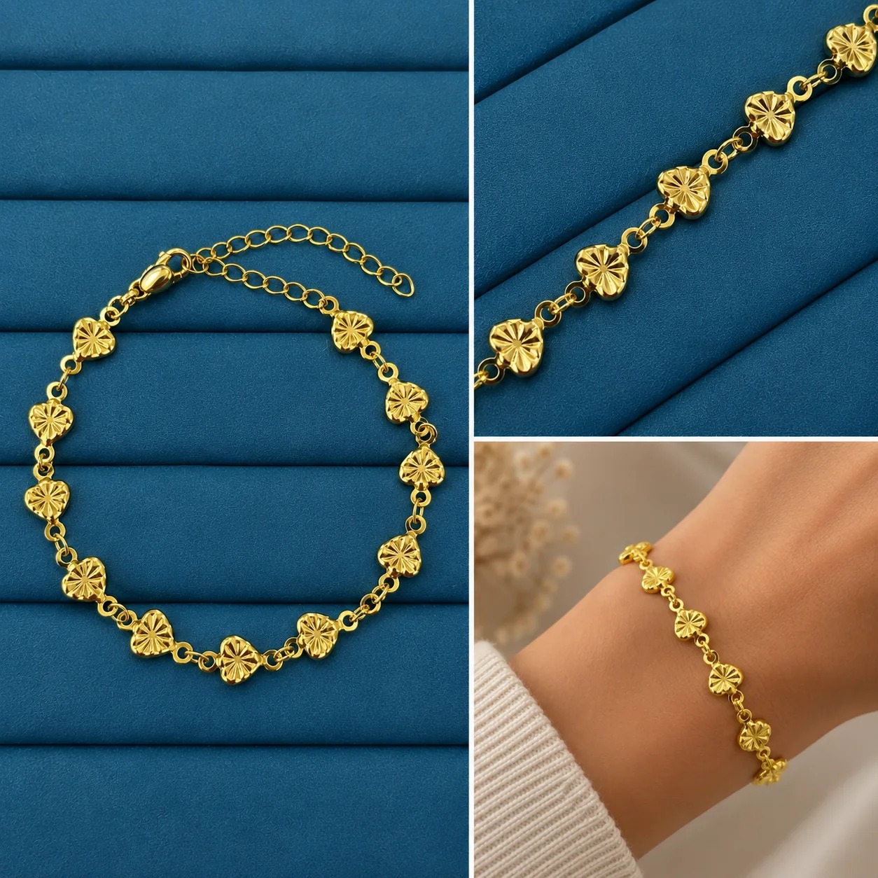 FA-BL-0623_01 Gold Renk Kalp Figürlü Zincir Bileklik - Görsel 1