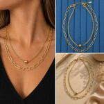 Gold Renk 2'li Katmanlı Geometrik Zincir Top Detaylı Kolye