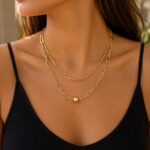 Gold Renk 2'li Katmanlı Geometrik Zincir Top Detaylı Kolye - Görsel 2