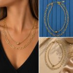 Gold Renk 2'li Katmanlı Geometrik Zincir Top Detaylı Kolye - Görsel 5