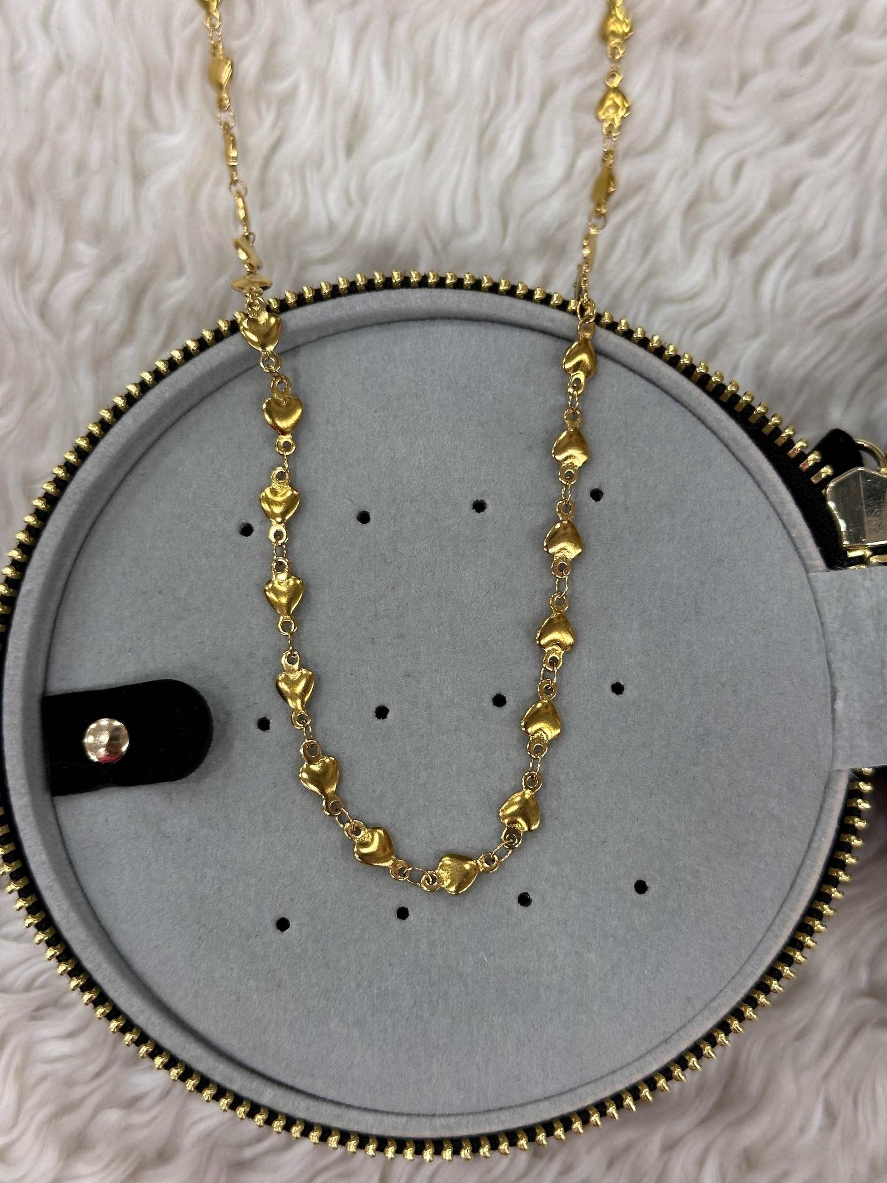 FA-KL-0387_01 Gold Sıralı Mini Kalp Zincir Kolye - Görsel 1