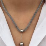 Çelik Modern Top Detaylı Örgü Zincir Kolye