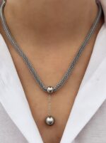 Çelik Modern Top Detaylı Örgü Zincir Kolye
