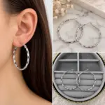 Silver Dokulu Orta Boy Halka Küpe