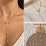 Kelebek Detaylı Sallantılı Y Kolye