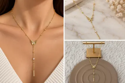 Kelebek Detaylı Sallantılı Y Kolye