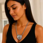 Silver Hasır Zincir Kalp Kolye – Modern Kabartmalı Tasarım - Görsel 2