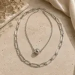 Çift Katlı Modern Top Zincir Çelik Kolye - Görsel 3