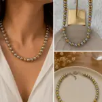 İki Renk Dorika Top Detaylı Ayarlanabilir Kolye