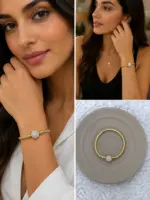 Taş Detaylı Gold Charm Bileklik