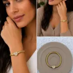 Kalp Taş Detaylı Gold Charm Bileklik