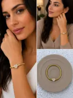 Kalp Taş Detaylı Gold Charm Bileklik