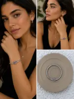 Renkli Taş Detaylı Kalp Charm Bileklik