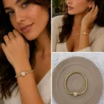 Kalp Figürlü Taşlı Gold Charm Bileklik