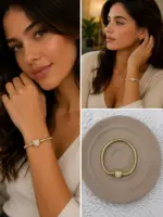 Kalp Figürlü Taşlı Gold Charm Bileklik