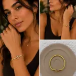 Renkli Taş Detaylı Kalp Gold Charm Bileklik