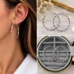 Silver Taş Detaylı Orta Boy Halka Küpe