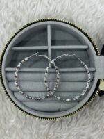 Silver Taş Detaylı Orta Boy Halka Küpe - Görsel 3