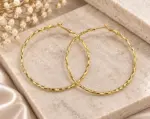 Gold Dokulu Büyük Halka Küpe - Görsel 2
