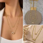 Fiyonk Detaylı İkili Gold Kolye