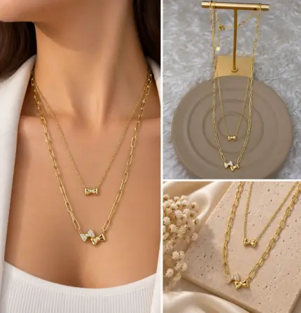Fiyonk Detaylı İkili Gold Kolye