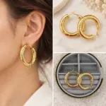 Dokulu Gold Kalın Halka Küpe