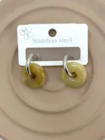 Amber Mermer Dokulu Donut Halka Çelik Küpe
