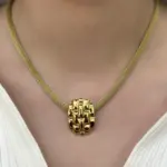 Çelik Altın Doku Örgü Kolye