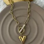 Çelik Kristal Bar Altın Kalp Zincir Kolye