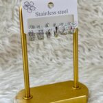 Çelik Silver Mix Halka Küpe Seti