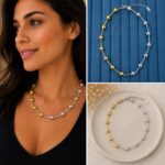 Gold & Gümüş Renk Geçişli Top Detaylı Kadın Kolye
