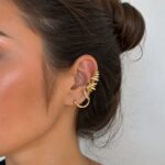Gold Çoklu Ear Cuff ve Halka Küpe Kombini